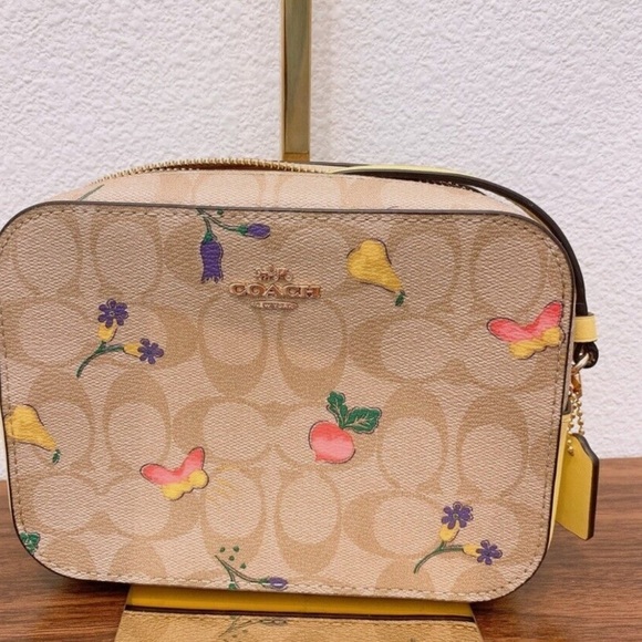 Coach Mini Camera Bag in Signature Canvas w/ Dreamy Veggie Print and Yellow Trim - Picture 2 of 8